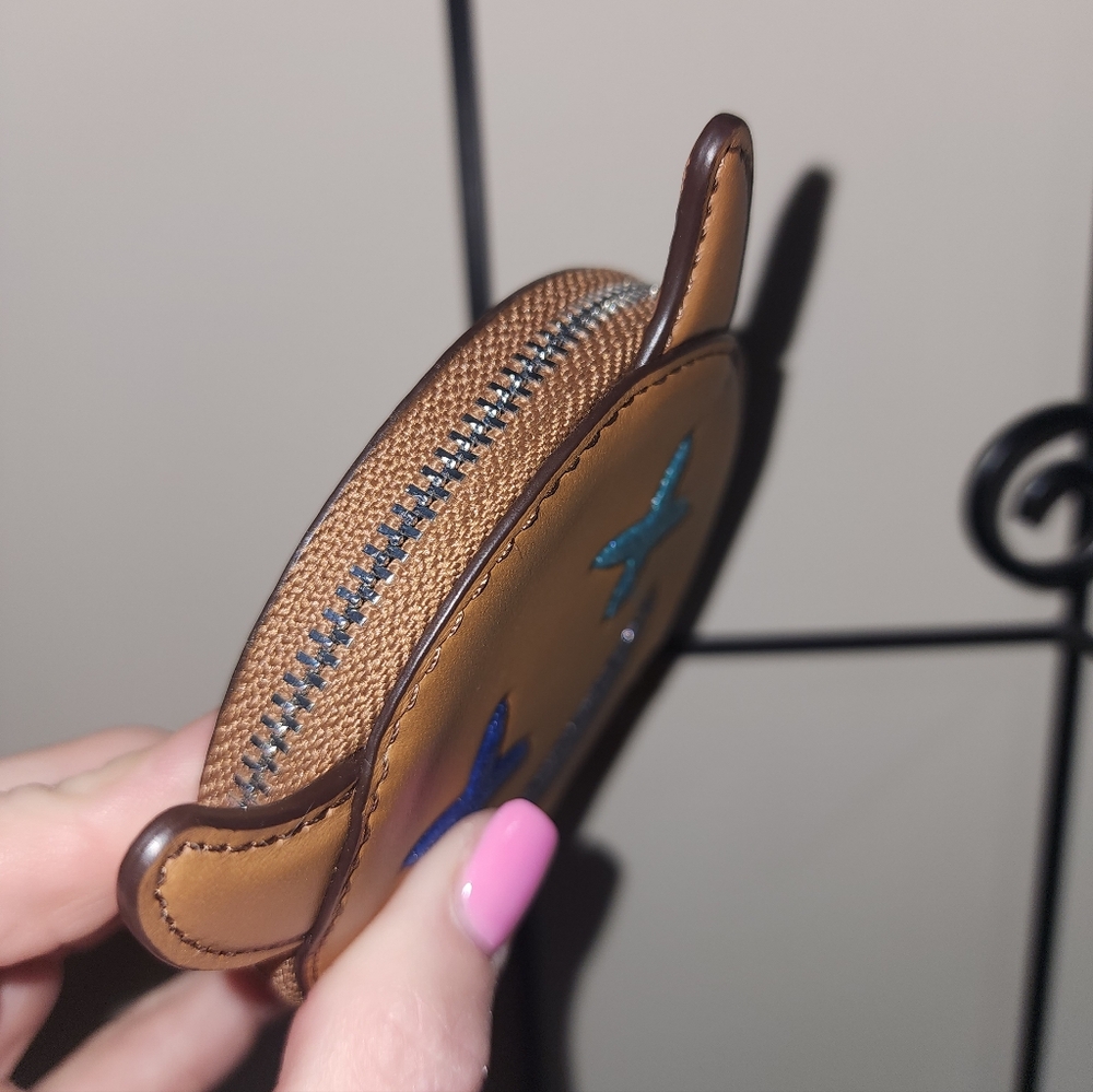 Coach New York Emoji Glitter Smiling Devil Frisky Brown Leather Coin Purse Pouch - Picture 4 of 5